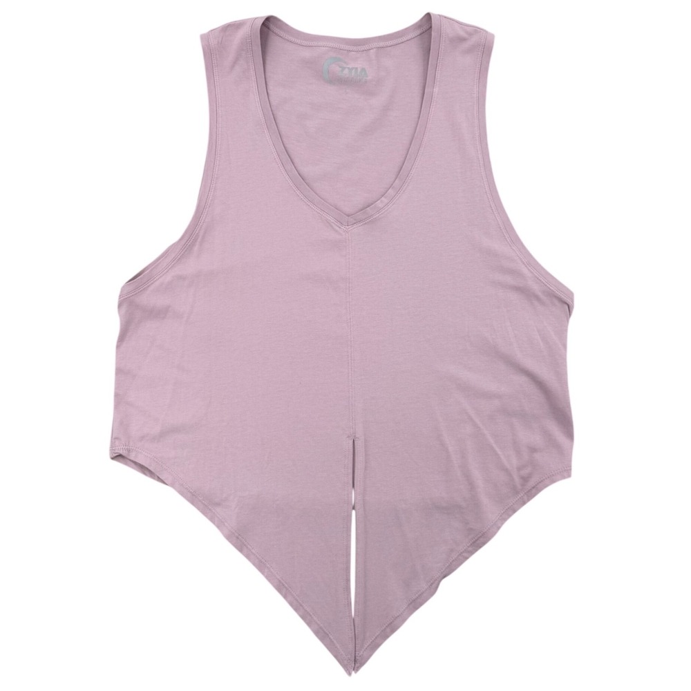 Zyia Active Tank Top Women Large Mauve Pima Cotton Blend Split Tie Front V-Neck